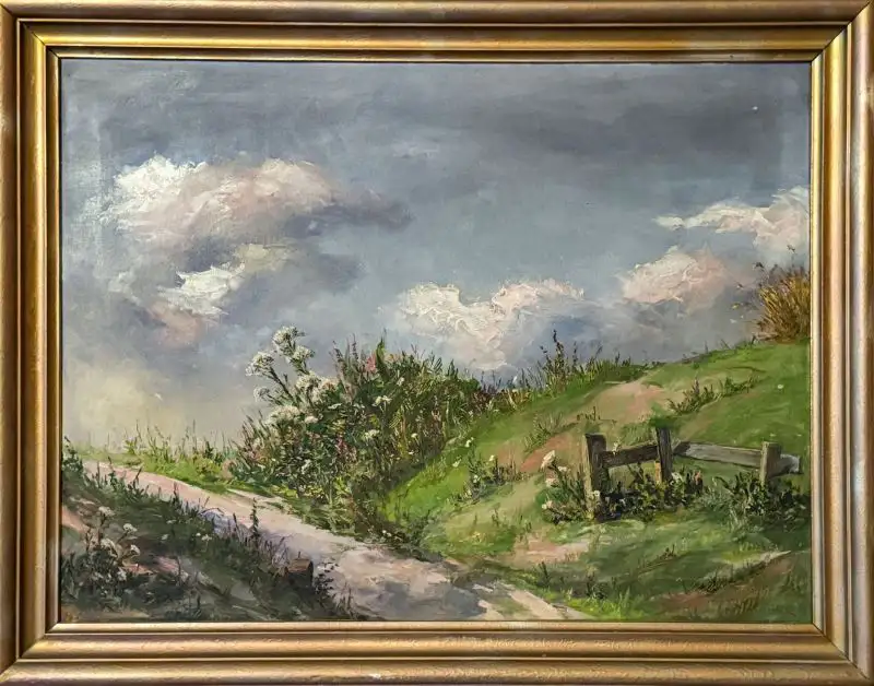 A-550 – Landschaftsgemälde mit Weg und Weidezaun